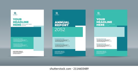 Abstrac Random Rectangle Bars With Green Tosca And White Color Backgound A4 Size Book Cover Template For Annual Report, Magazine, Booklet, Proposal, Portofolio, Brochure, Poster