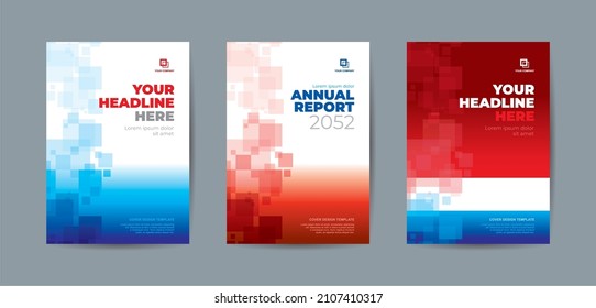 Abstrac random transparant rectangle with bright and dark blue and red backgound A4 size book cover template for annual report, magazine, booklet, proposal, portofolio, brochure, poster