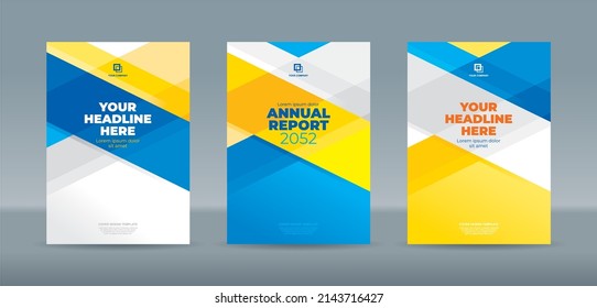 Abstrac random transparant rectangle with yellow and blue backgound color A4 size book cover template for annual report, magazine, booklet, proposal, portofolio, brochure, poster