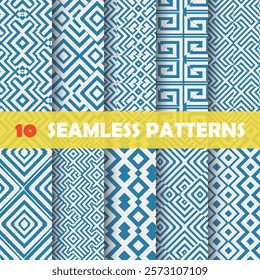 abstrac set blue stripes textured geometric shape seamless pattern textile backgrounds wallpaper collection