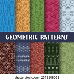 abstrac set colors grids textured geometric shape plaid seamless pattern textile backgrounds collection