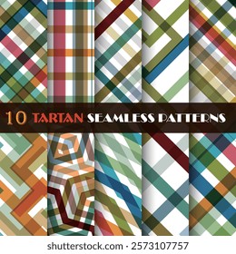 abstrac set colors stripes textured rainbow geometric shape plaid seamless pattern textile backgrounds collection