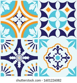 Abstrac Tile Patterm With Four Variant Pattern In Blue Ocean Theme