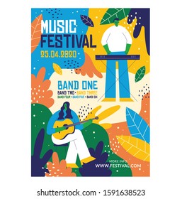 Abstrac Vintage hand drawn music festival poster template
