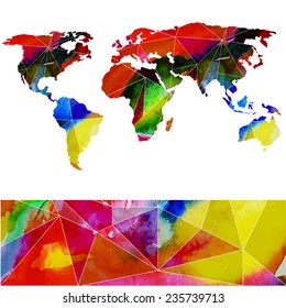 abstrac watercolor map of the world isolated on white