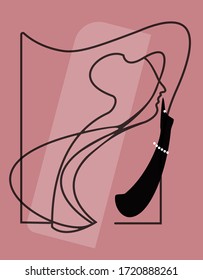 Abstrac woman portrait.Vector line illustration.