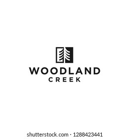 Abstrac Woodland Creek,  Pine Tree Logo Template