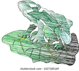 Abstracd green frog on lotus leaf