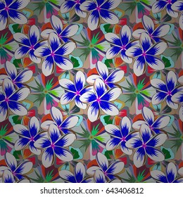 Abstrace stylized ditsy blue and green flowers. Vector cute floral seamless pattern in the small flower.