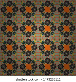 Abstrace stylized ditsy blue, orange and brown flowers. Vector cute floral seamless pattern in the small flower.