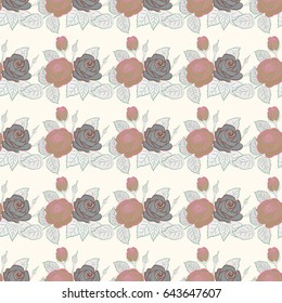 Abstrace stylized ditsy pink and gray flowers. Vector cute floral seamless pattern in the small flower.