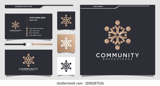 Abstrack Community Logo Design mit goldener Farbe und Visitenkarte Premium Vektor