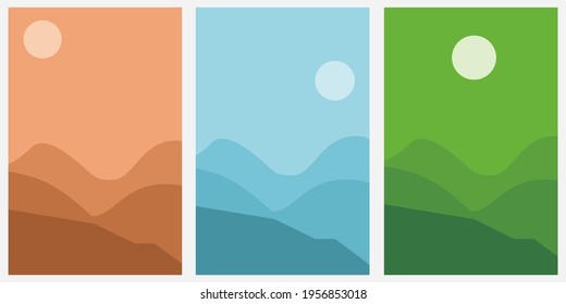 abstrack contemporary aesthetic backgrounds landsapes set . earth tones, pastel colors. boho wall decor. mid century modern minimalist art print. flat desing
