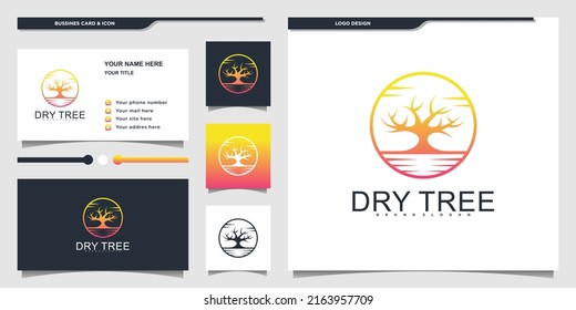 Abstrack Dry Tree Logo In The Circle Shape And Bussines Card Design Premium Vector