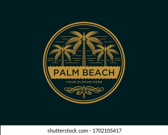 abstrack palm beach vintage logo design template vector