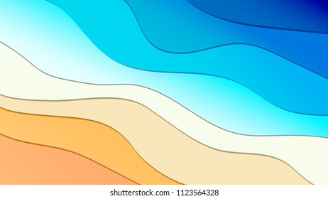 Abstrack paper art background sea waves and sand for wall paper, background, banner, flyer, poster or web site design. Paper cut style, vector illustration