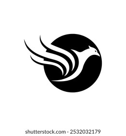 abstrack silhouette of phoenix bird in circle logo vector