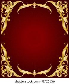 abstrackt golden frame on red back with lights