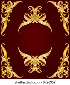 abstrackt golden frame on red back with lights
