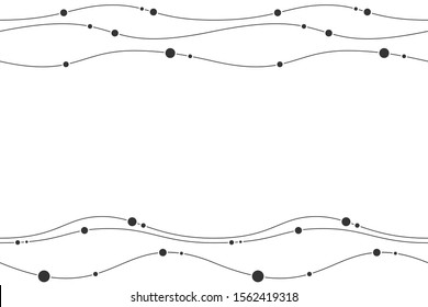 Abstracr seamless horizontal border pattern with smooth lines and circles, wave, isolated on white background. Endless stylish texture. Space for text. Vector monochrome background.