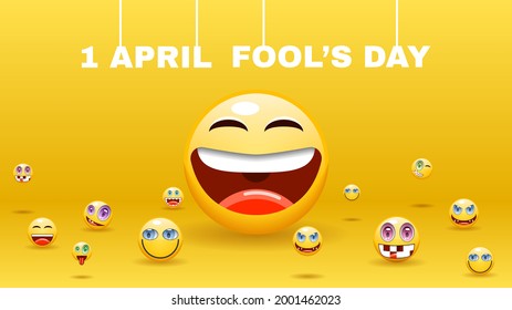 Abstract 1 Happy April Fool's Day Holiday Celebrate Background Smiles Emoticons Vector Design Style Banner Party Invitation Web Poster Flyer Stylish Brochure, Greeting Card Template