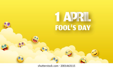 Abstract 1 Happy April Fool's Day Holiday Celebrate Background Smiles Emoticons Clouds Vector Design Style Banner Party Invitation Web Poster Flyer Stylish Brochure, Greeting Card Template