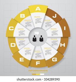 Abstract 10 steps circle infographics background. Number banners template/tags or website layout. Vector.