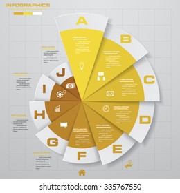 Abstract 10 steps circle infographics background. Number banners template/tags or website layout. Vector.