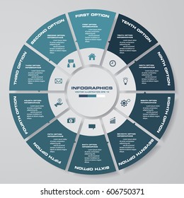 Abstract 10 Steps Circle, Wheel Infographic Elements. Vector Illustration.