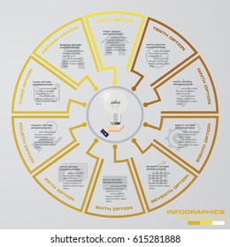 Abstract 10 steps circle/wheel infographis elements.Vector illustration.