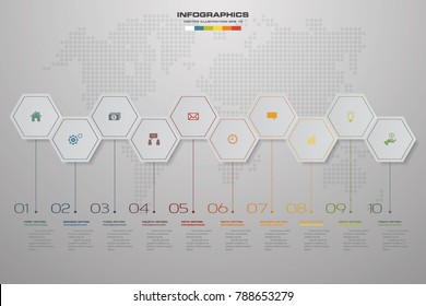 Abstract 10 steps infographics elements.Vector illustration. timeline presentation.