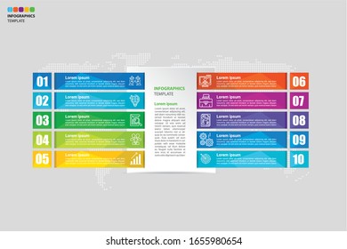 Resumen de 10 pasos infografía número de opciones plantilla. Ilustración vectorial. Se puede utilizar para diseño de flujo de trabajo, diagrama, opciones de paso empresarial, banner, diseño web

