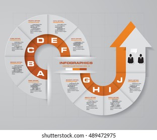 Abstract 10 steps infographis with arrow shape elements.Vector illustration.