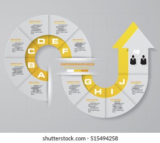 Abstract 10 steps infographis with arrow shape elements.Vector illustration.