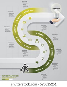 Abstract 10 steps infographis with arrow shape elements.Vector illustration.