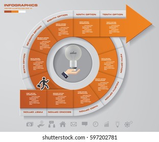 Abstract 10 steps infographis with arrow shape elements.Vector illustration.