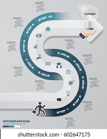 Abstract 10 steps infographis with arrow shape elements.Vector illustration.