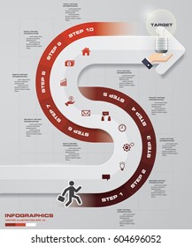 Abstract 10 steps infographis with arrow shape elements.Vector illustration.