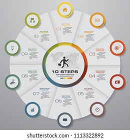 Abstract 10 steps modern pie chart infographics elements.Vector illustration.