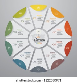 Abstract 10 steps modern pie chart infographics elements.Vector illustration.
