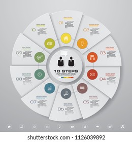 Abstract 10 steps modern pie chart infographics elements.Vector illustration.