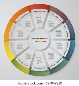 Abstract 10 steps modern pie chart infographics elements.Vector illustration.