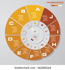 Abstract 10 steps modern pie chart infographics elements.Vector illustration.