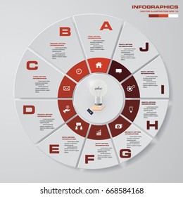Abstract 10 steps modern pie chart infographics elements.Vector illustration.