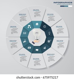 Abstract 10 steps modern pie chart infographics elements. Vector illustration.