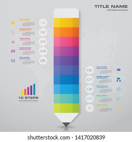 Abstract 10 steps pencil infographics chart design element for data presentation.	
