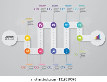 Abstract 10 steps timeline infographic element. 10 steps chart infographic. EPS10.