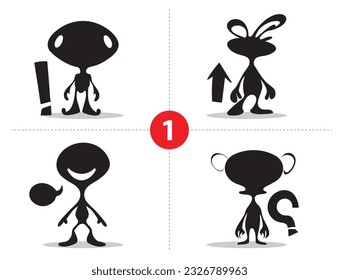 Abstract 1-5 Cartoon comic characters variety with different expressions  silhouette and emotions for presentation for story board design vector art  5 set of characters library 
