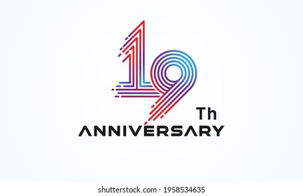 Abstract 19 Number Logo, number 19 monogram line style, usable for anniversary, business and tech logos, flat design logo template, vector illustration