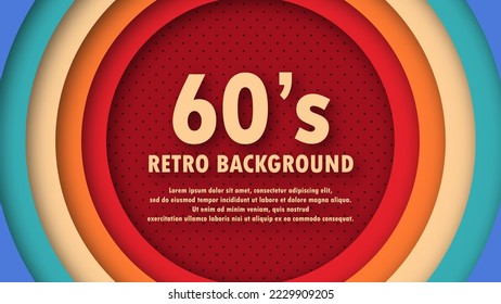 Resumen del fondo de perforación de los años 60 con colores retro y elementos de círculos. Diseño original de estilo retro futurista. Ilustración vectorial.